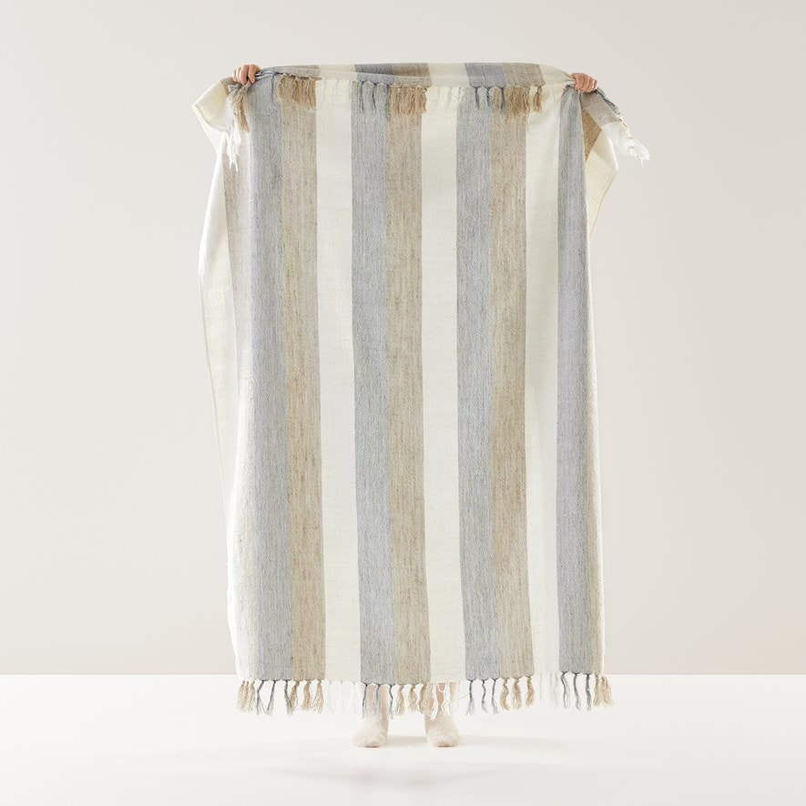 Cabo Natural & Blue Stripe Throw