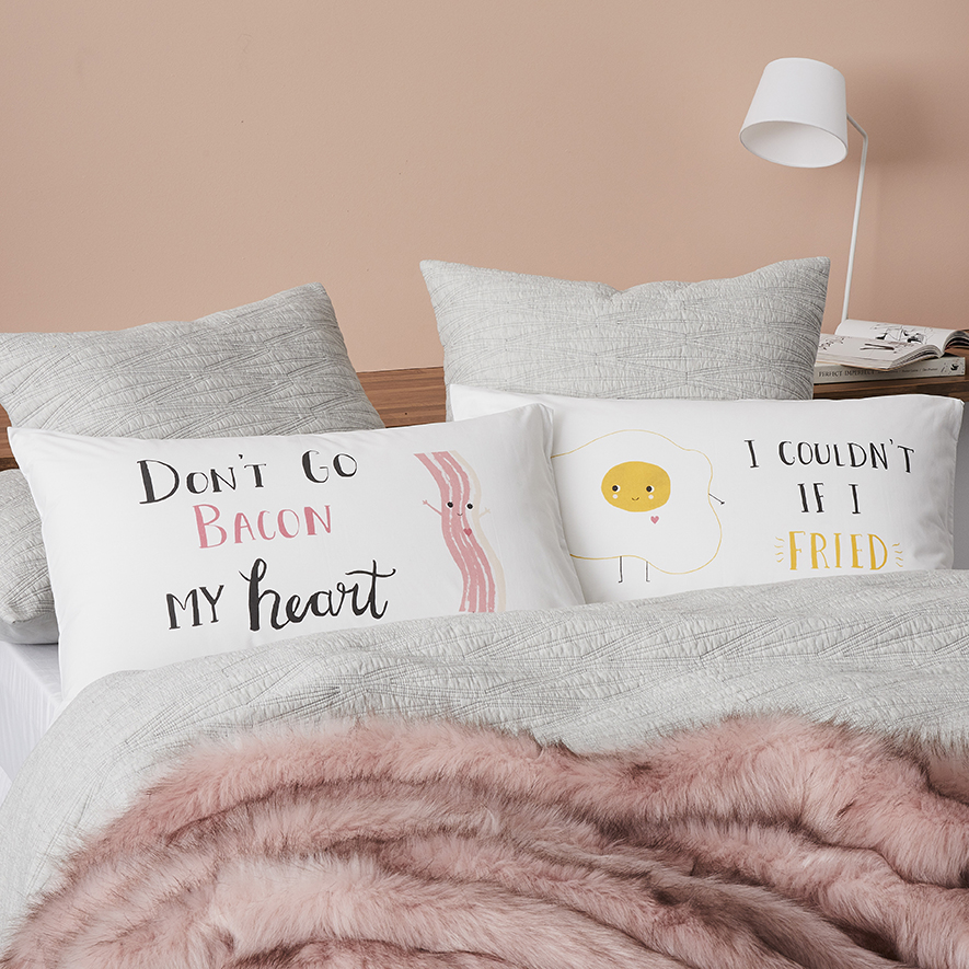 Text Pillowcase Bacon & Egg Pair