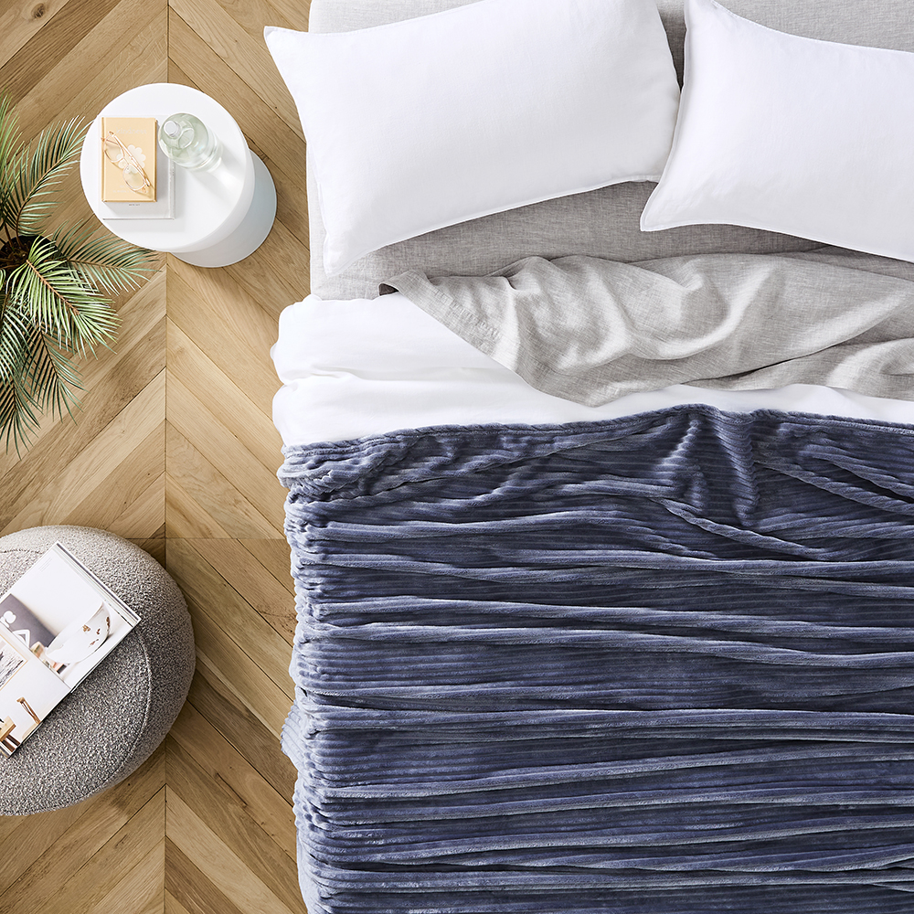 Evan Steel Blue Ribbed Blanket
