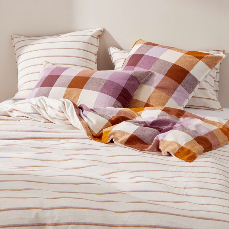 Vintage Washed Linen Cotton Grape Check Quilt Cover Set + Separates