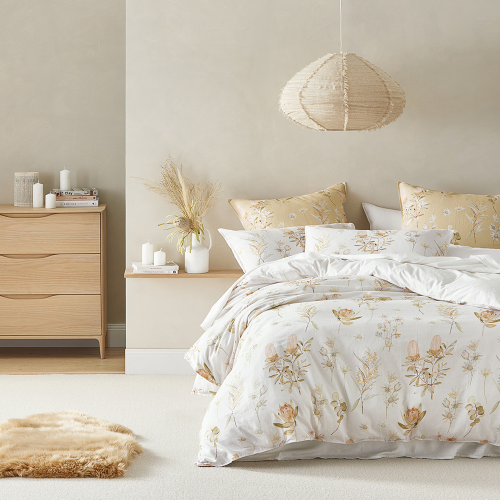 Golden Wattle White Quilt Cover Set + Separates