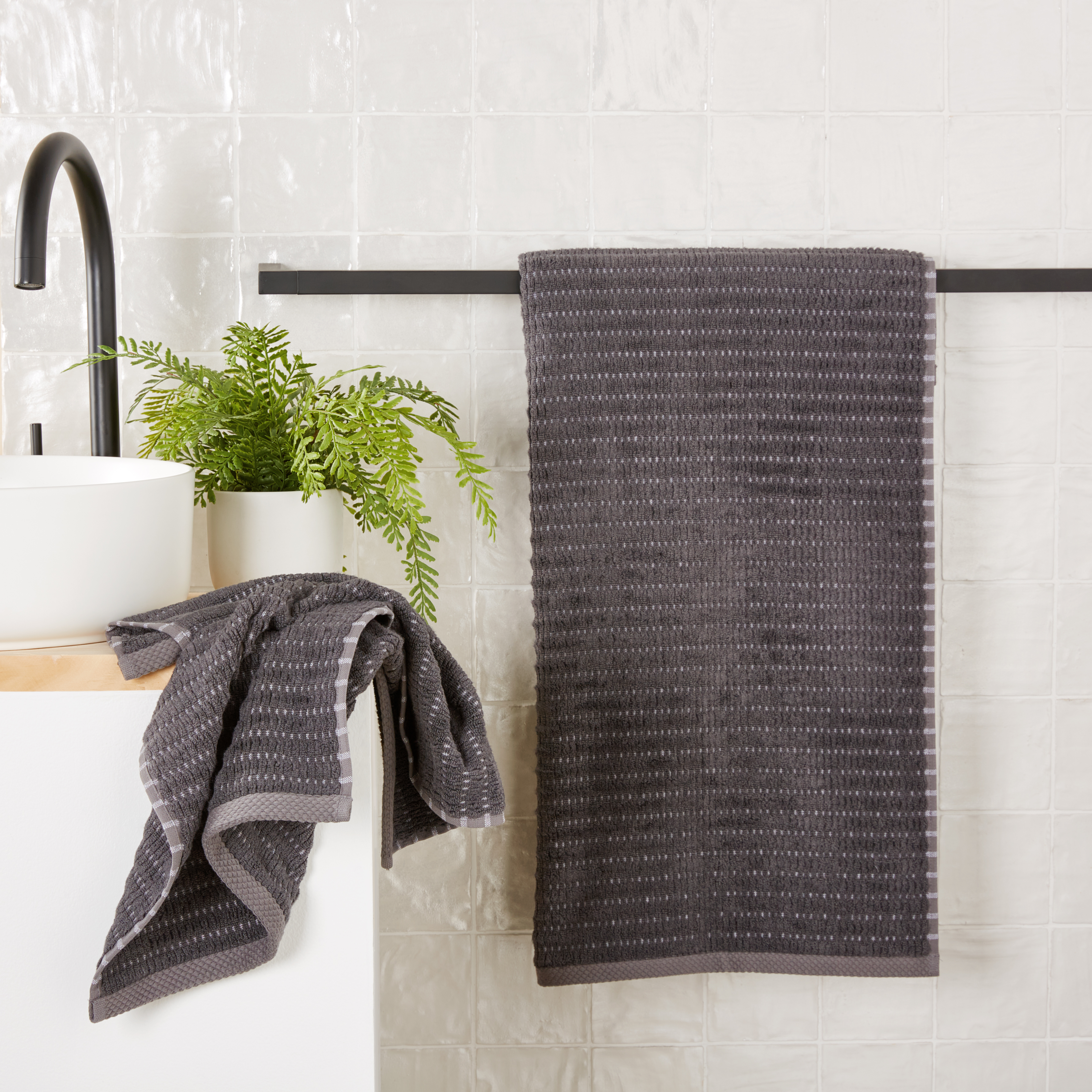 Navara Ribbed Coal Cotton Bamboo Towel Range
