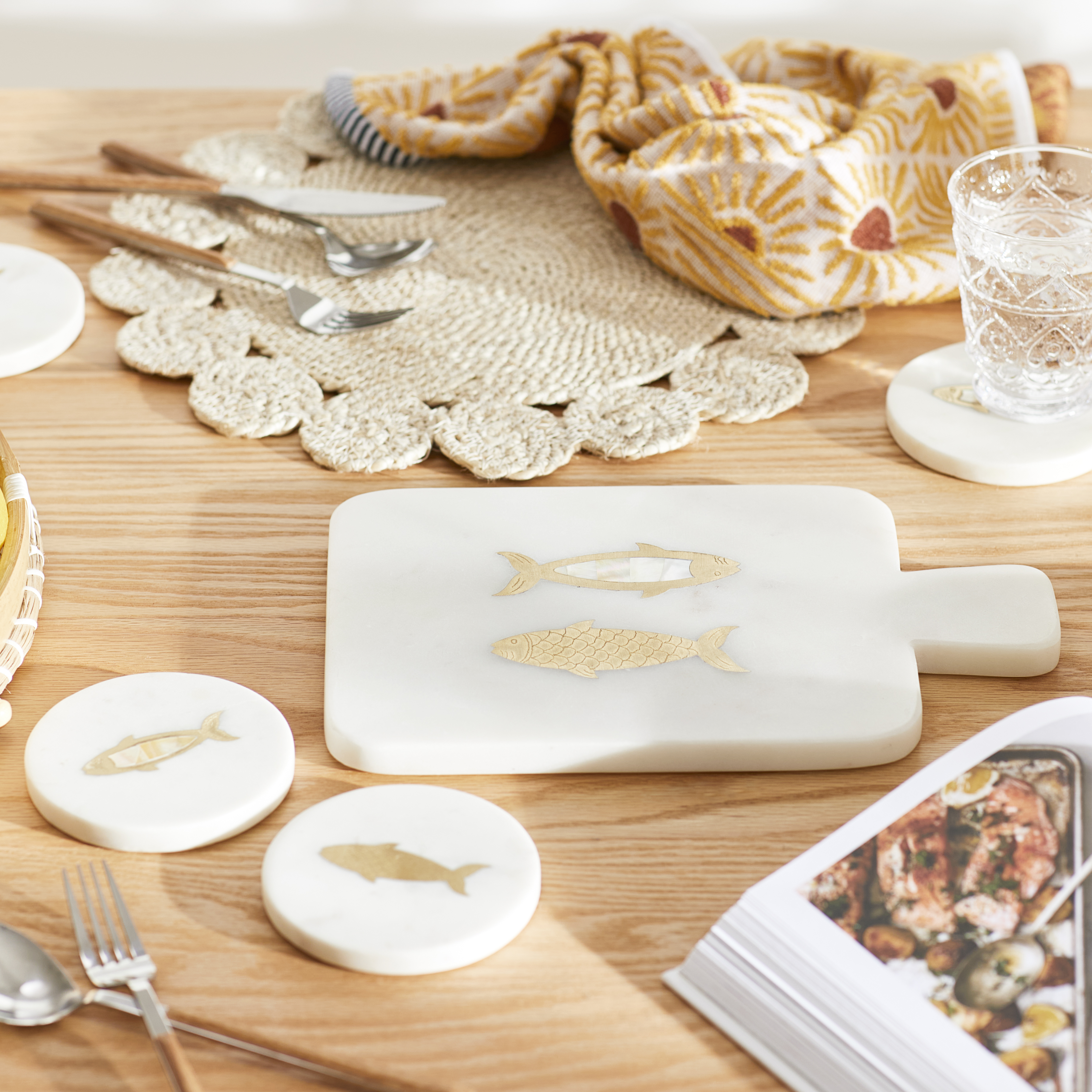 Swimming Fish White & Gold Marble Paddle Board