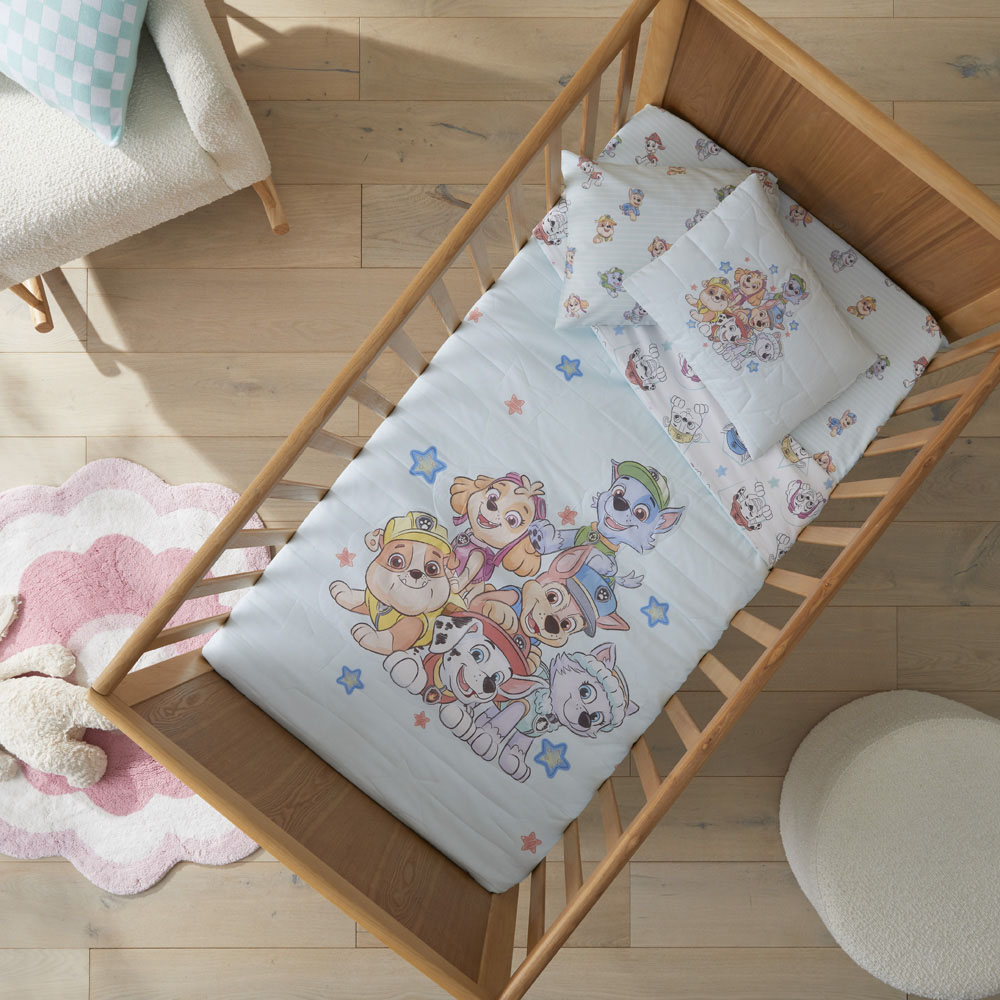 Paw Patrol Pals Ice Blue Quilted Cot Quilt Cover Set