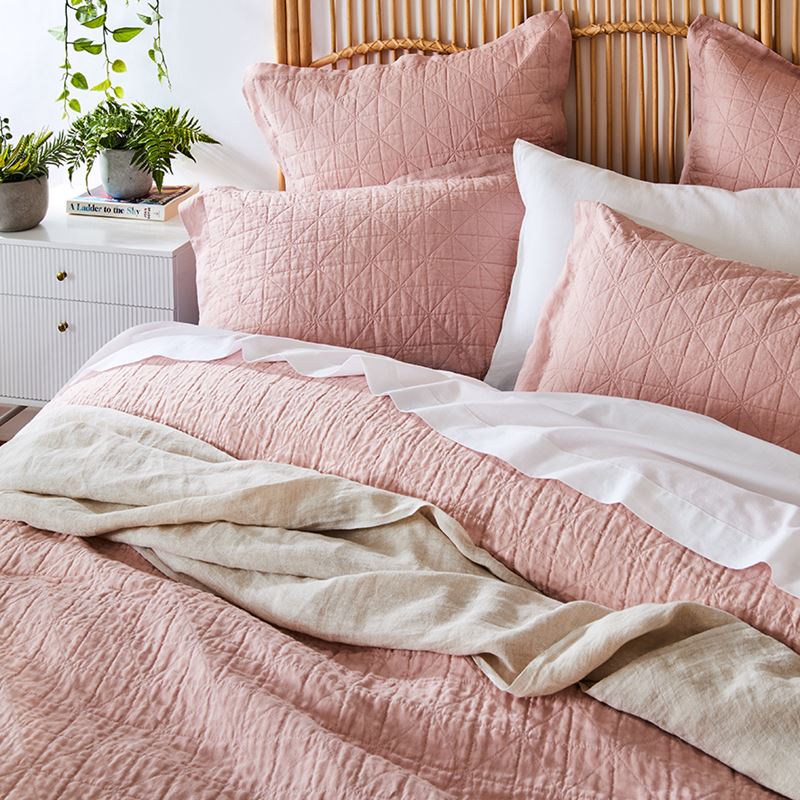 Vintage Washed Linen Nude Pink Quilted Quilt Cover Separates