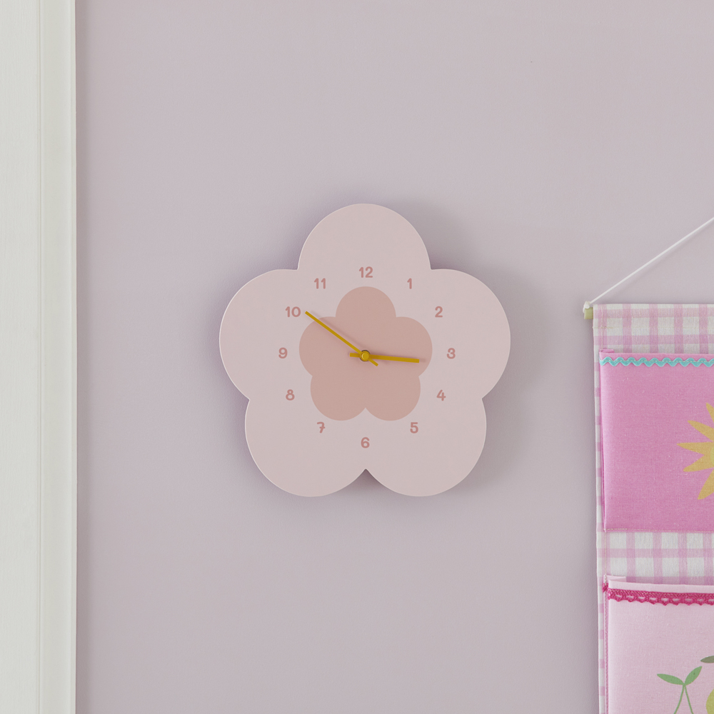 Kids Pink Daisy Wall Clock