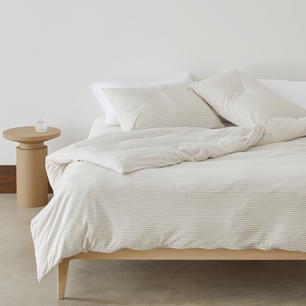 Ultra Soft Jersey Natural Stripe Quilt Cover Set