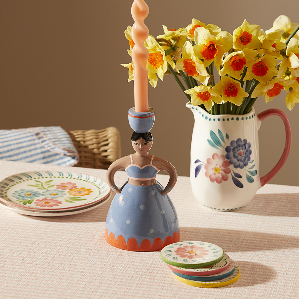 Spanish Lady Blue Spot Candleholder