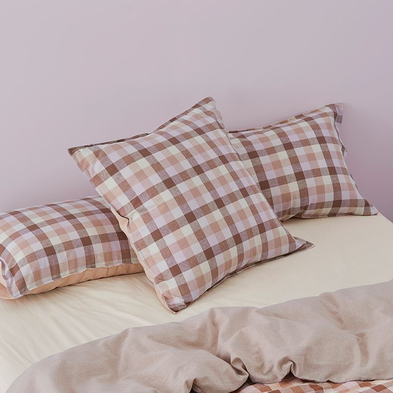 Vintage Washed Linen Cotton Mauve Check Quilt Cover Set + Separates