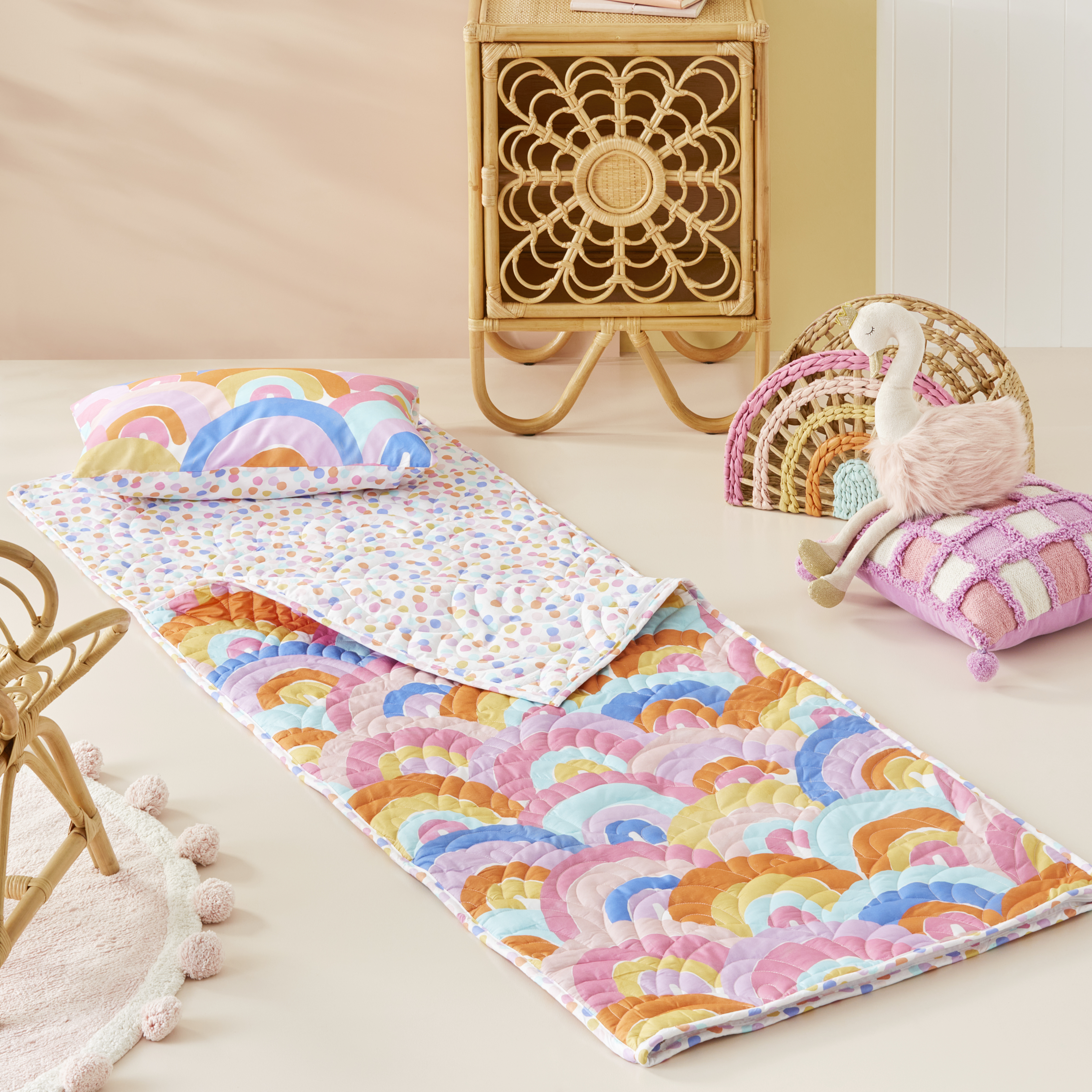 Kids Quilted Rainbow Sleeping Bag