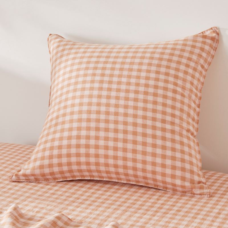 Vintage Washed Linen Caramel & Pink Check Sheet Separates