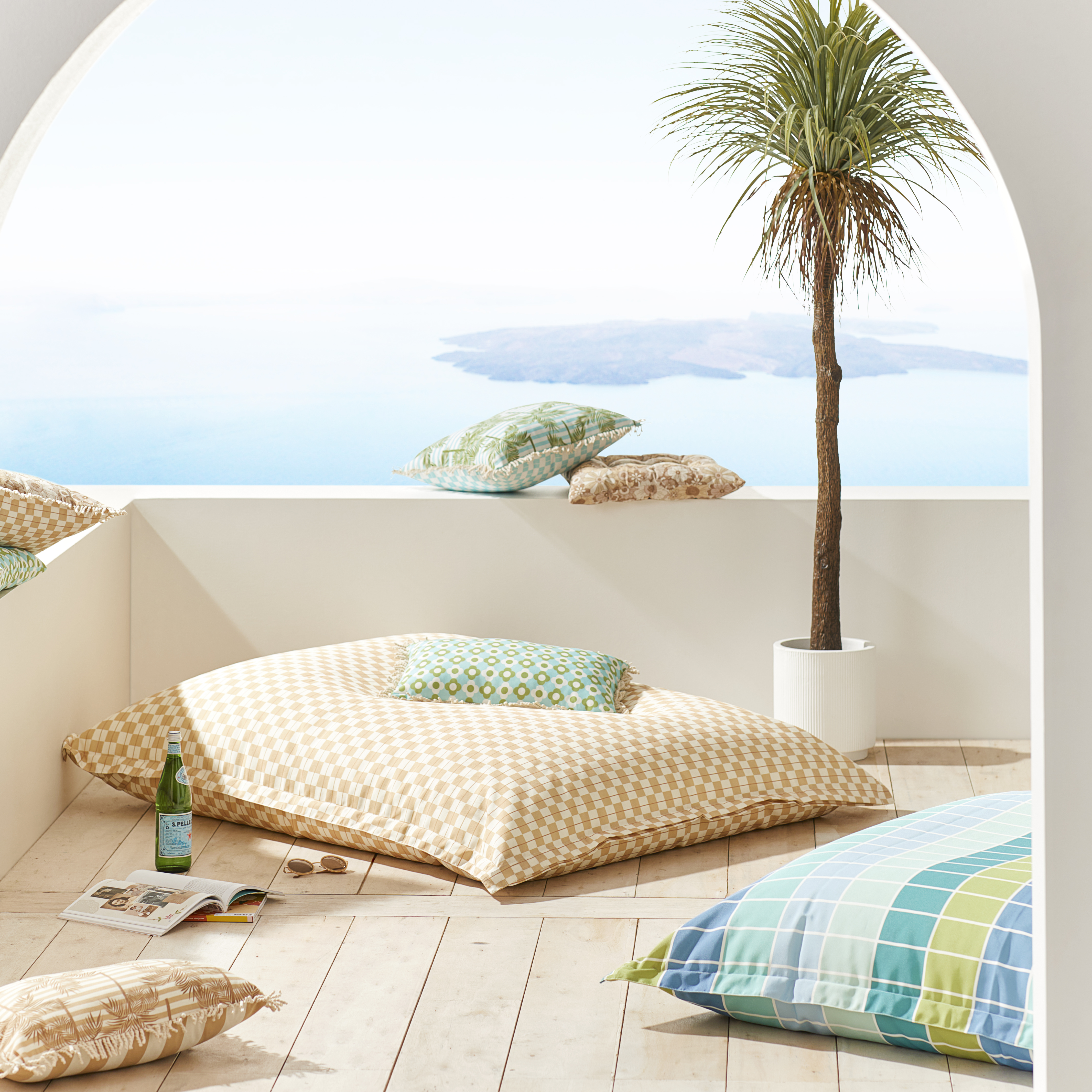 Outdoor Tan Checkerboard Floatable Floor Cushion Cover