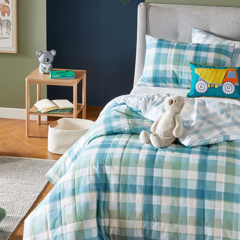 Ollie Gingham Fern Quilt Cover Set