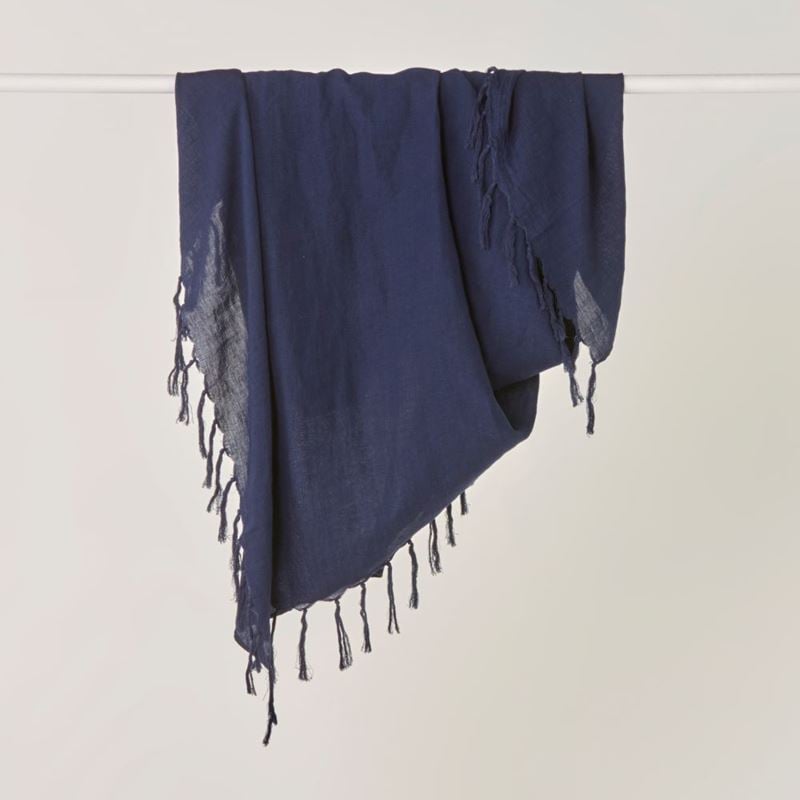 Iris Navy Linen Cotton Throw