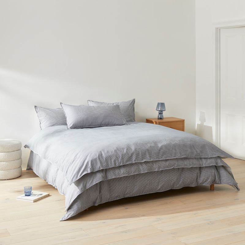 Stonewashed Printed Cotton Navy Stripe Quilt Cover Separates