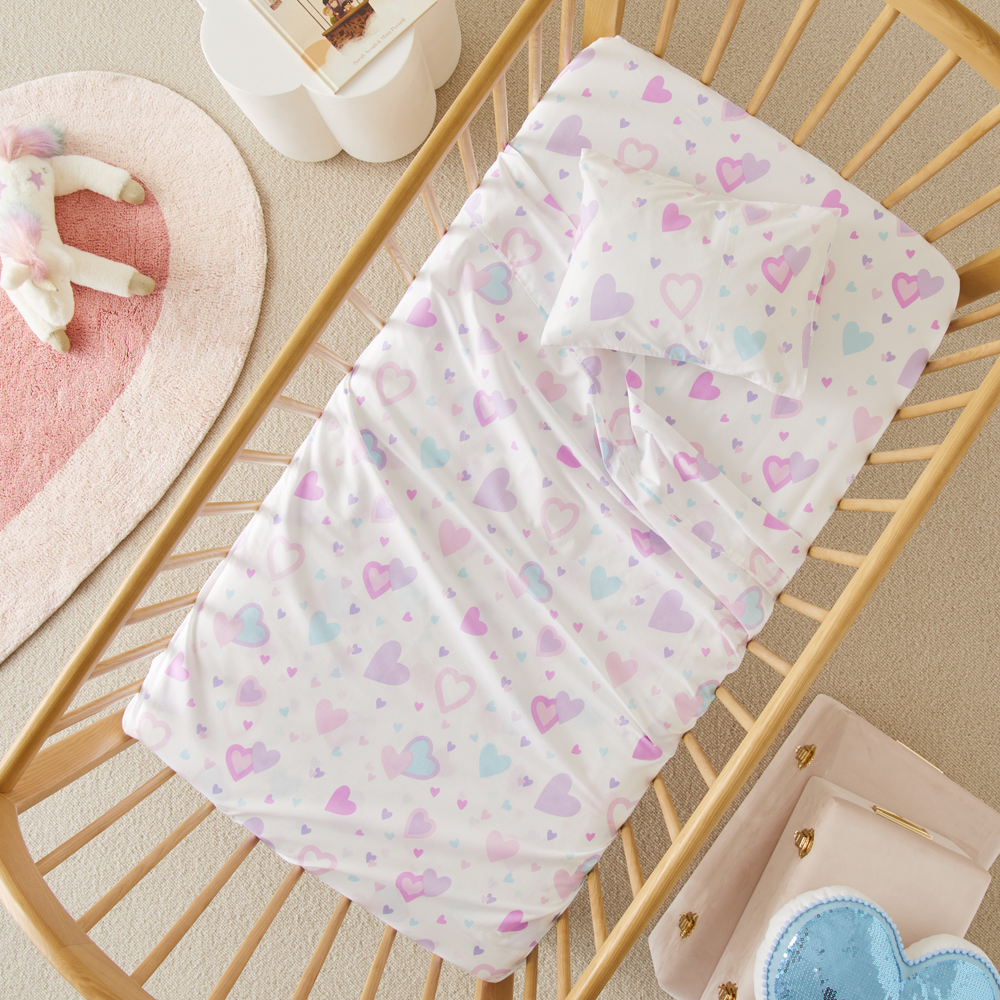 I Heart You White Cot Sheet Set