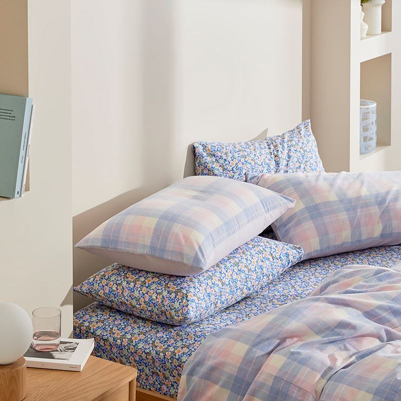 Rylee Blue Check Corduroy Pillowcases