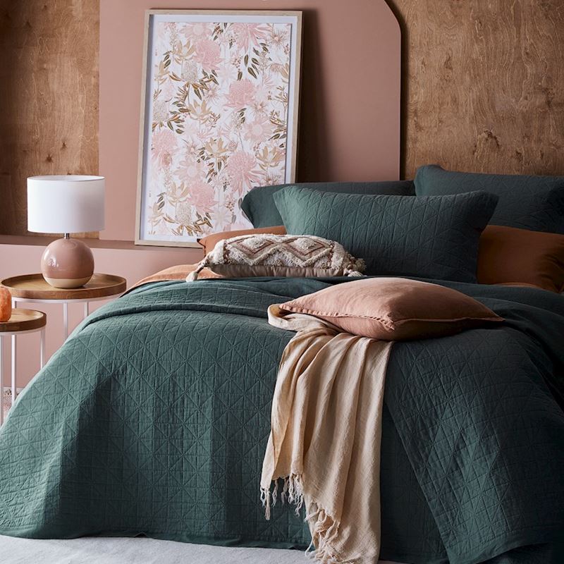 Vintage Washed Linen Cypress Quilted Coverlet Separates