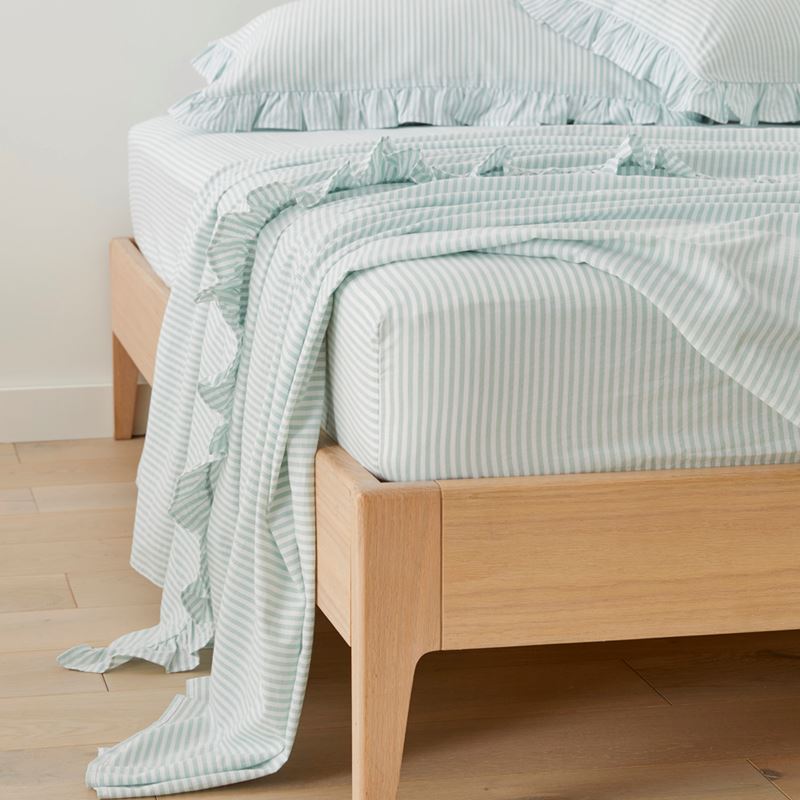 Ruffle Mint Blue Stripe Sheet Set