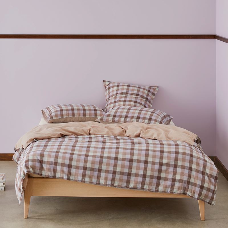 Vintage Washed Linen Cotton Mauve Check Pillowcases