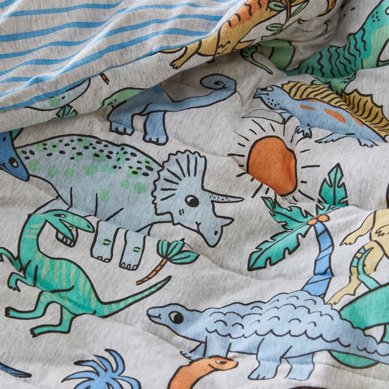 Happy Little Dinos Grey Marle Quilted Jersey Cot Quilt Cover Set