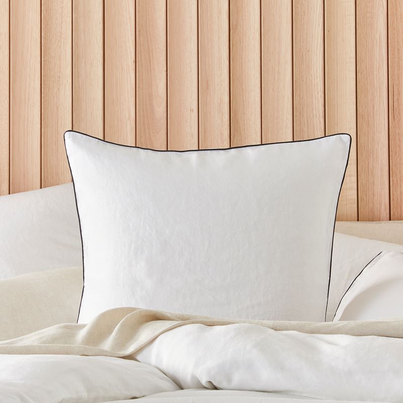 Vintage Washed Linen White & Onyx Pipping Quilt Cover Separates