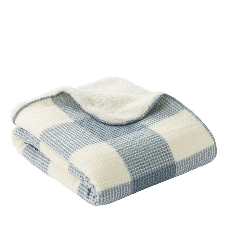 Tanner Steel Blue Gingham Check Waffle Blanket