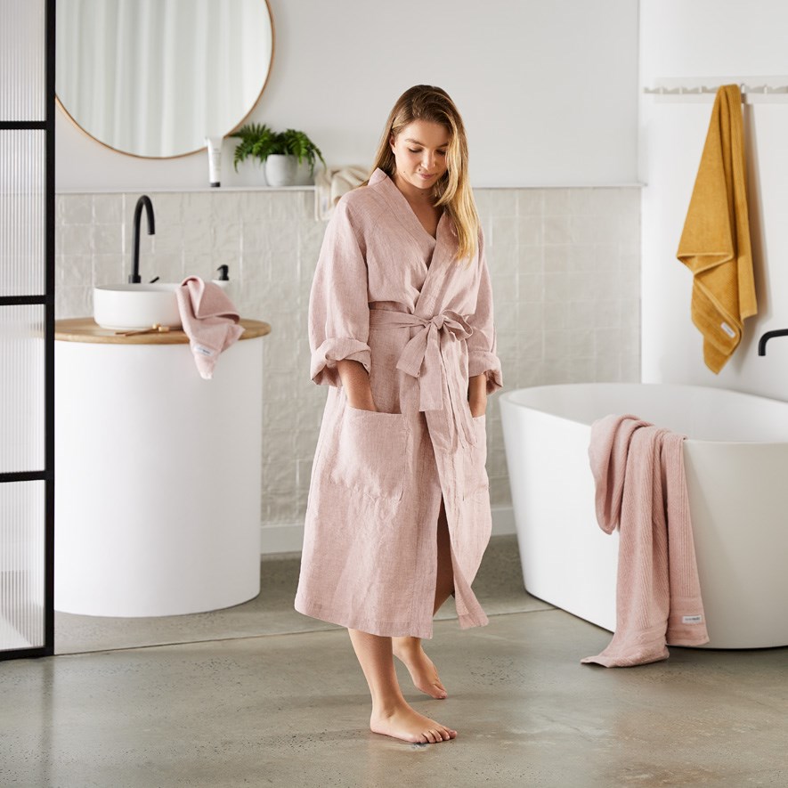 Vintage Washed Nude Pink Linen Robe