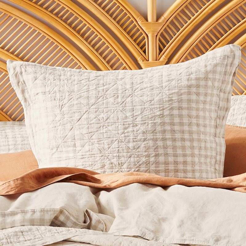 Vintage Washed Linen Linen Check Quilted Coverlet Separates