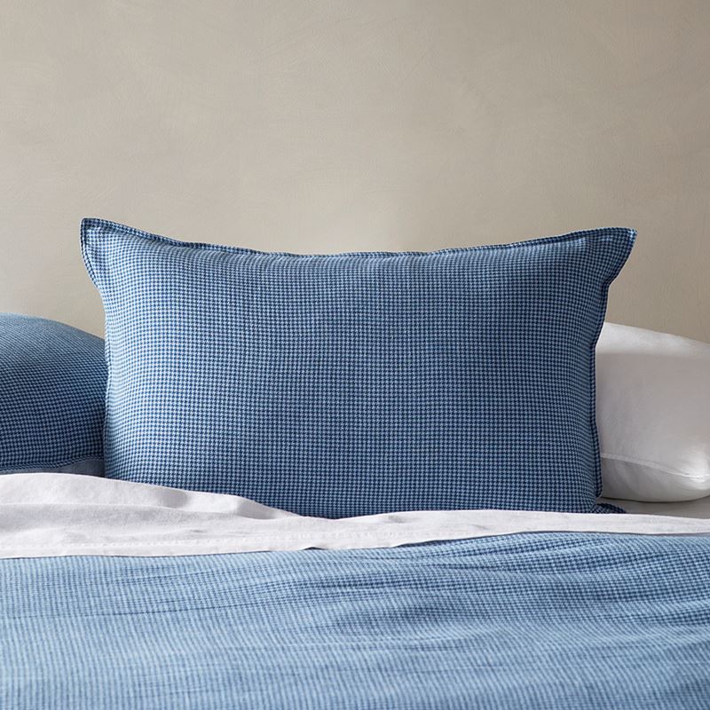 Vintage Washed Linen Cotton Storm Blue Houndstooth Quilt Cover Set + Separates
