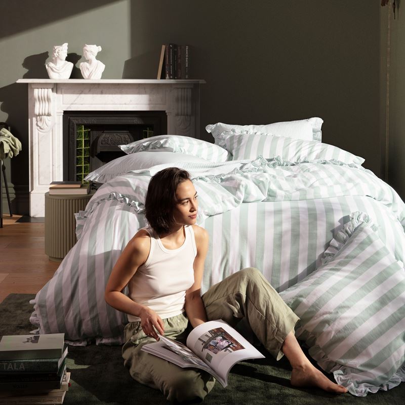 Ruffle Mint Blue Stripe Quilt Cover Set + Separates