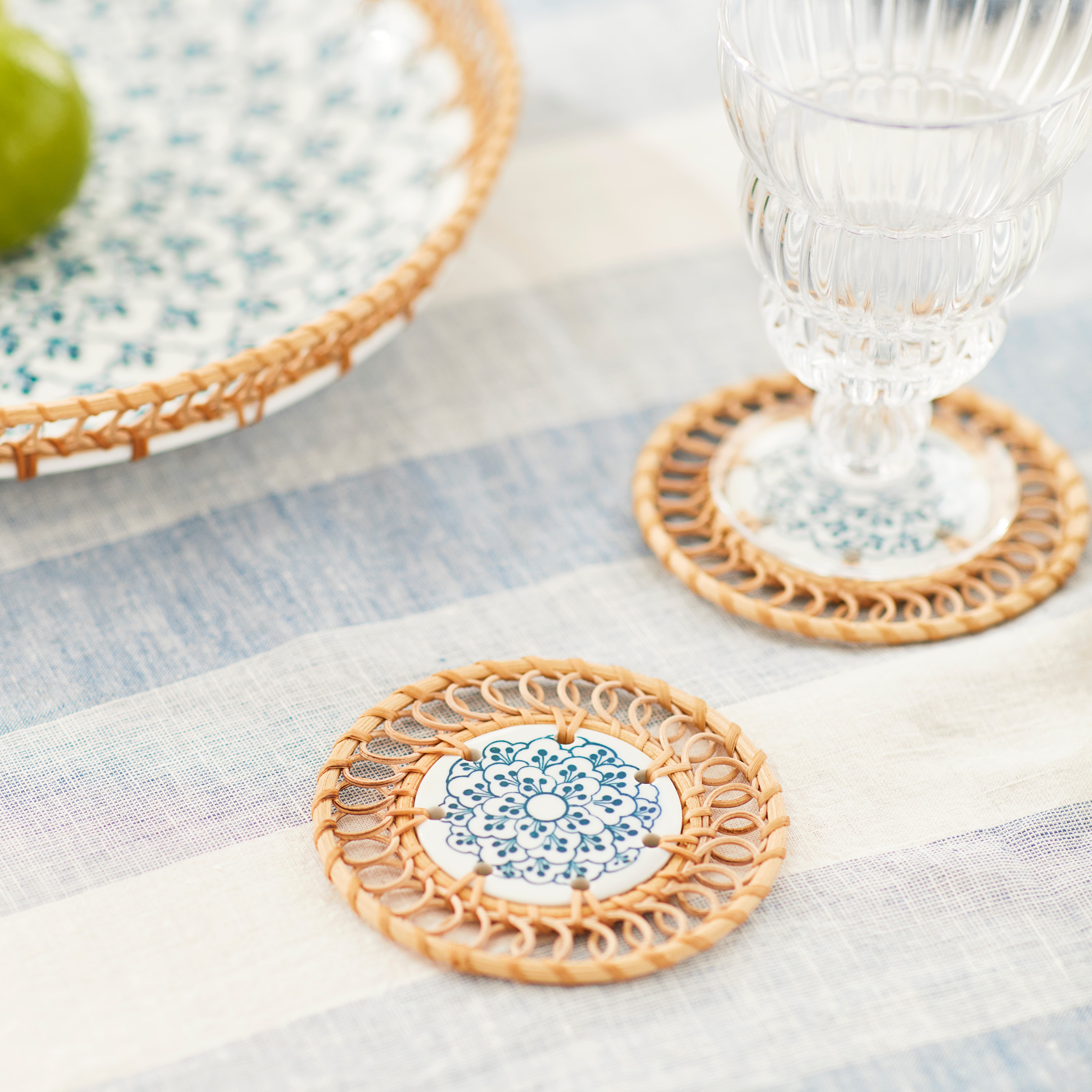 Santorini Blue & Natural Coasters Pack of 2