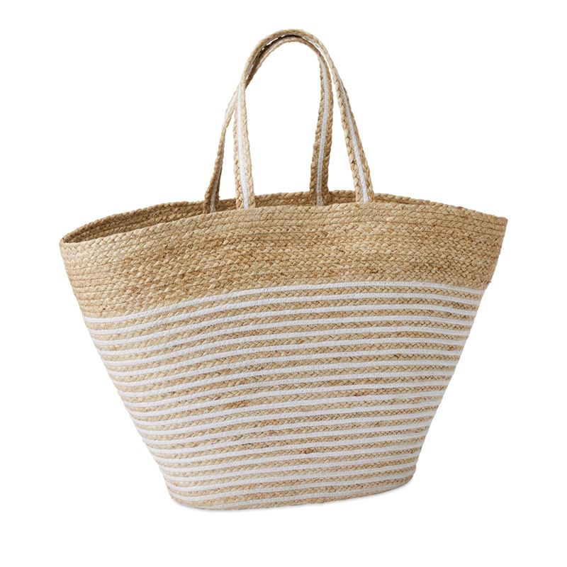 Jute White Stripe Beach Bag