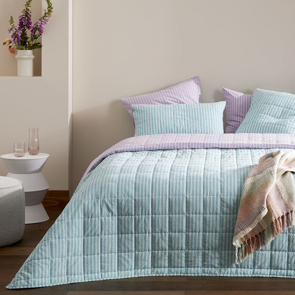 Carrie Aquamarine Stripe Quilted Coverlet Separates