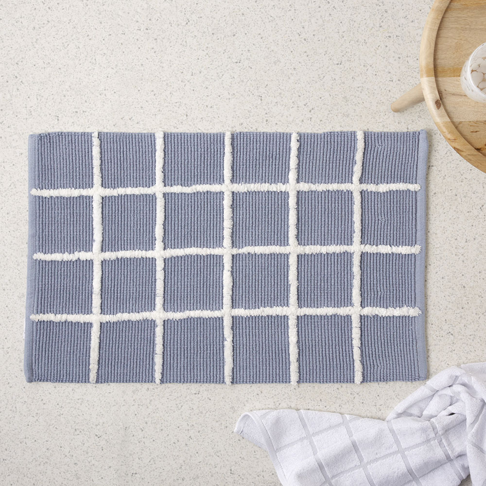 Nelson Check French Blue Bath Mat