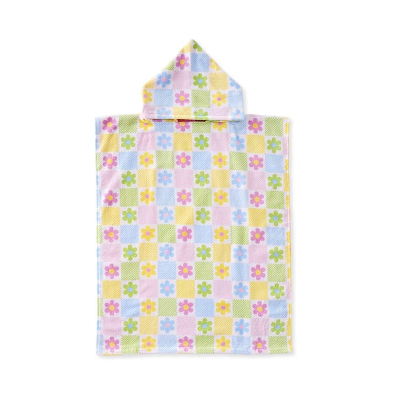 Floral Gingham Kids Hooded Beach Towel