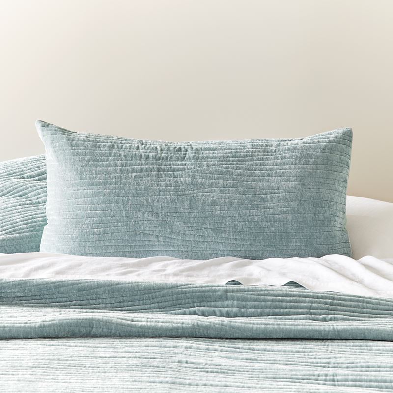 Mira Velvet Blue Grey Quilted Coverlet Separates