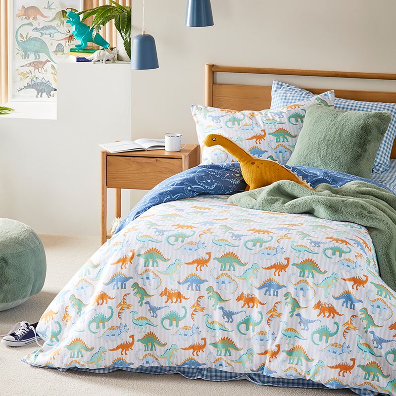 Dino Park Blue Flannelette Quilt Cover Set