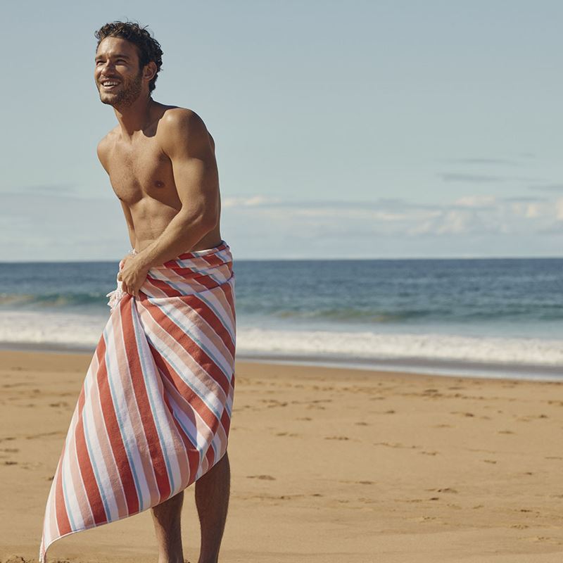 Velour Ocean Stripe Red Beach Towel