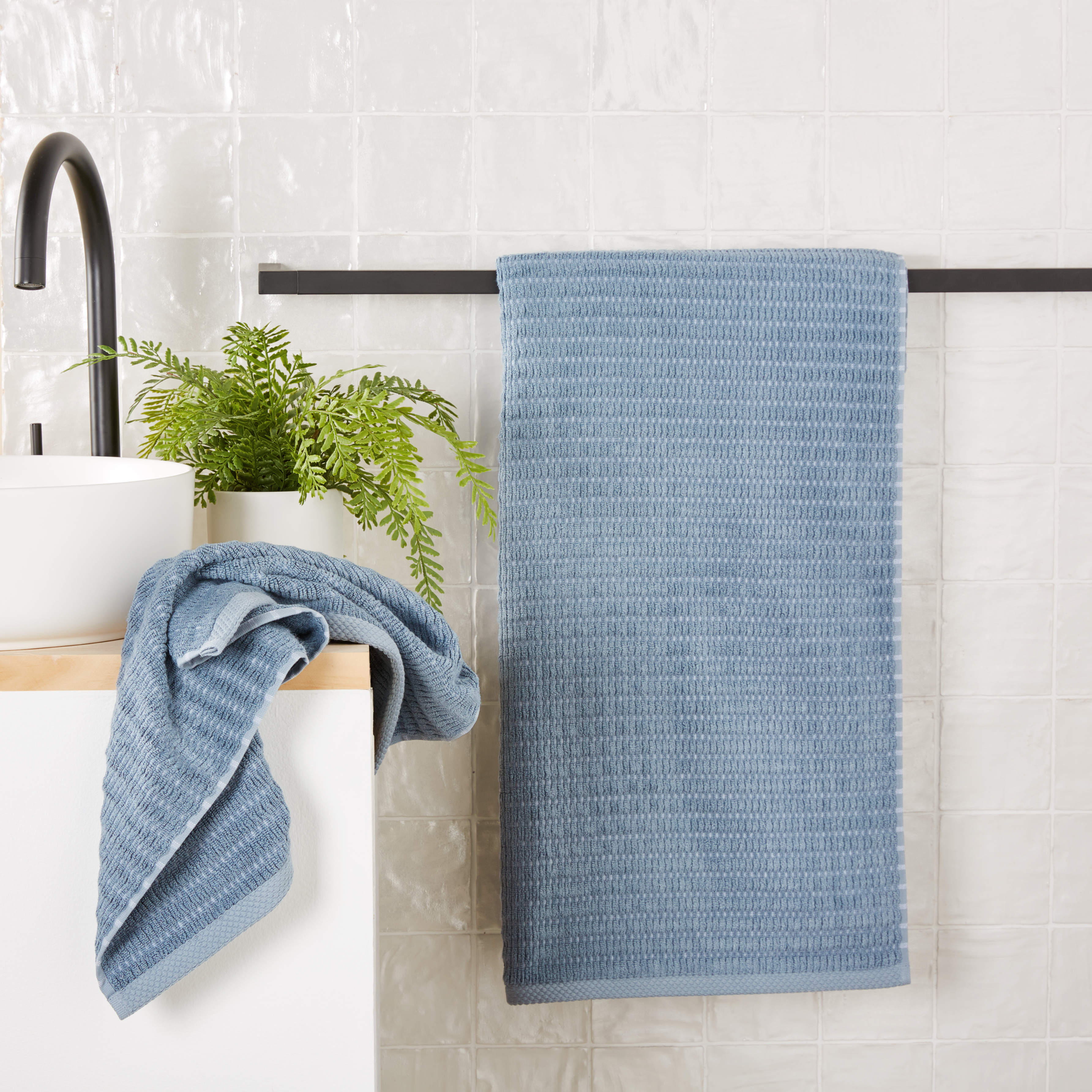 Navara Ribbed French Blue Cotton Bamboo Towel Range