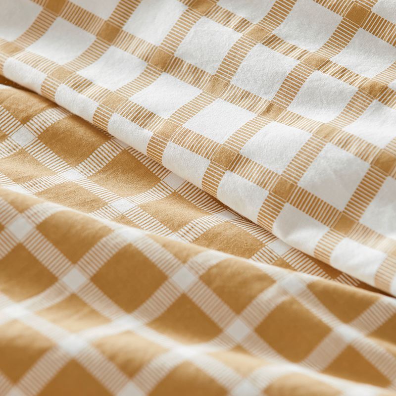 Stonewashed Cotton Printed Gold Gingham Quilt Cover Separates