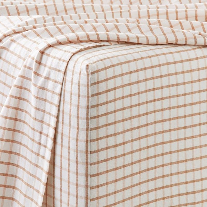 Vintage Washed Linen Cotton Earth Check Sheet Set