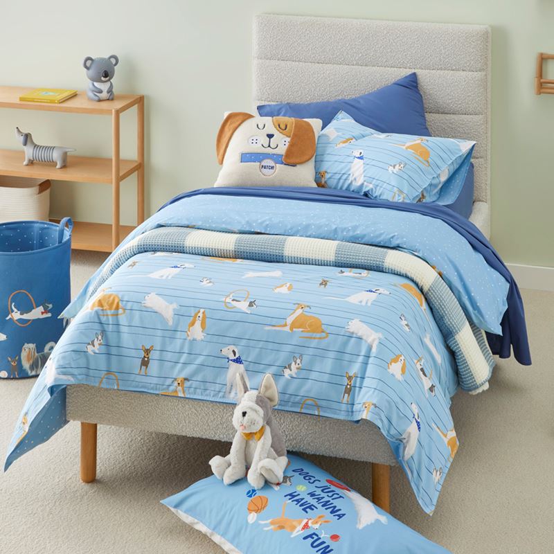 Puppy Love Blue Cot Quilt Cover Set
