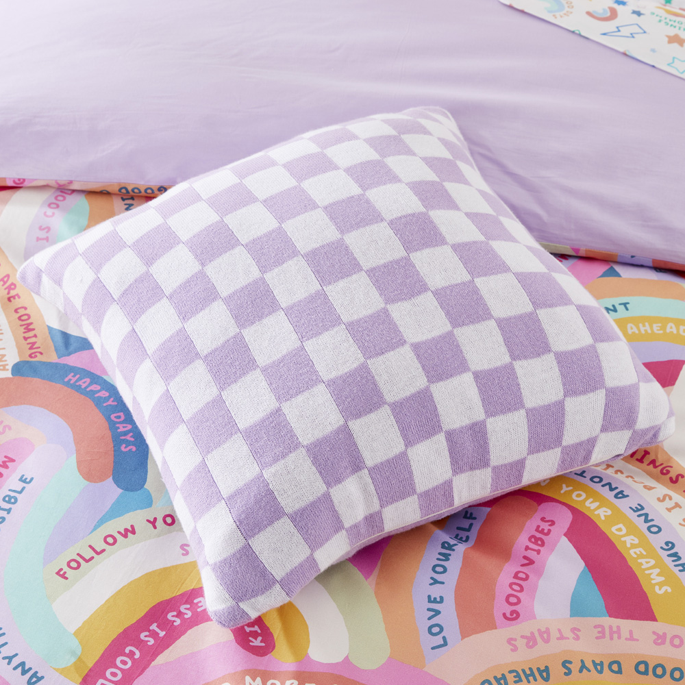 Check Lilac Knit Cushion