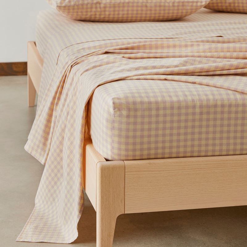 Stonewashed Cotton Printed Dusty Lemon Gingham Sheet Separates