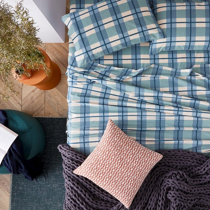 Stonewashed Printed Cotton Ocean Check Sheet Separates