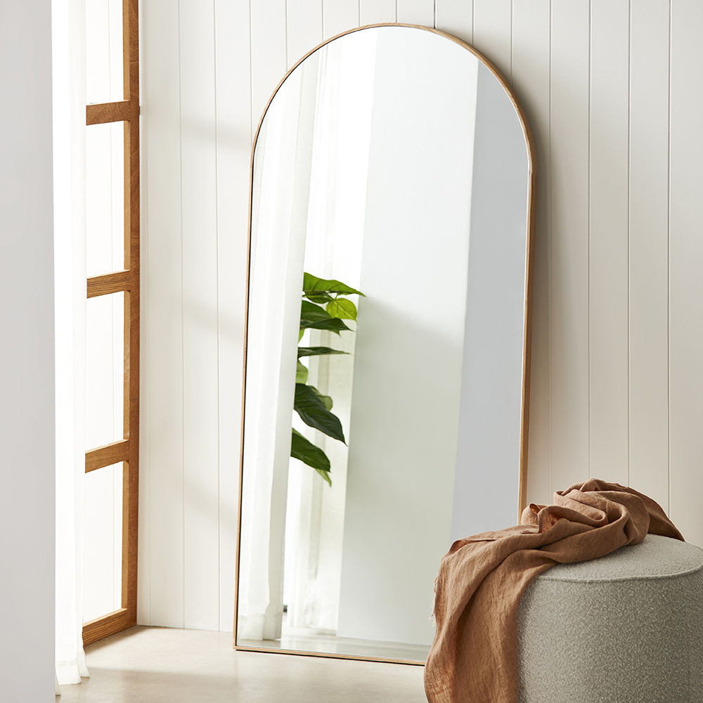 Horizon Oak Wall Leaning Arch Mirror