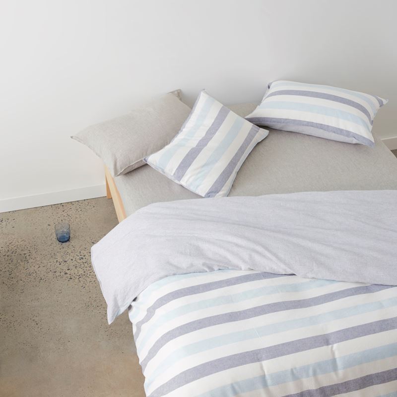 Vintage Washed Linen Cotton Atlantic Stripe Blue Quilt Cover Set + Separates
