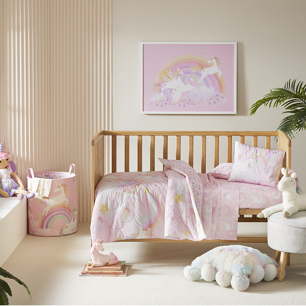 Unicorn Squad Pink Cot Quilted Quilt Cover Set