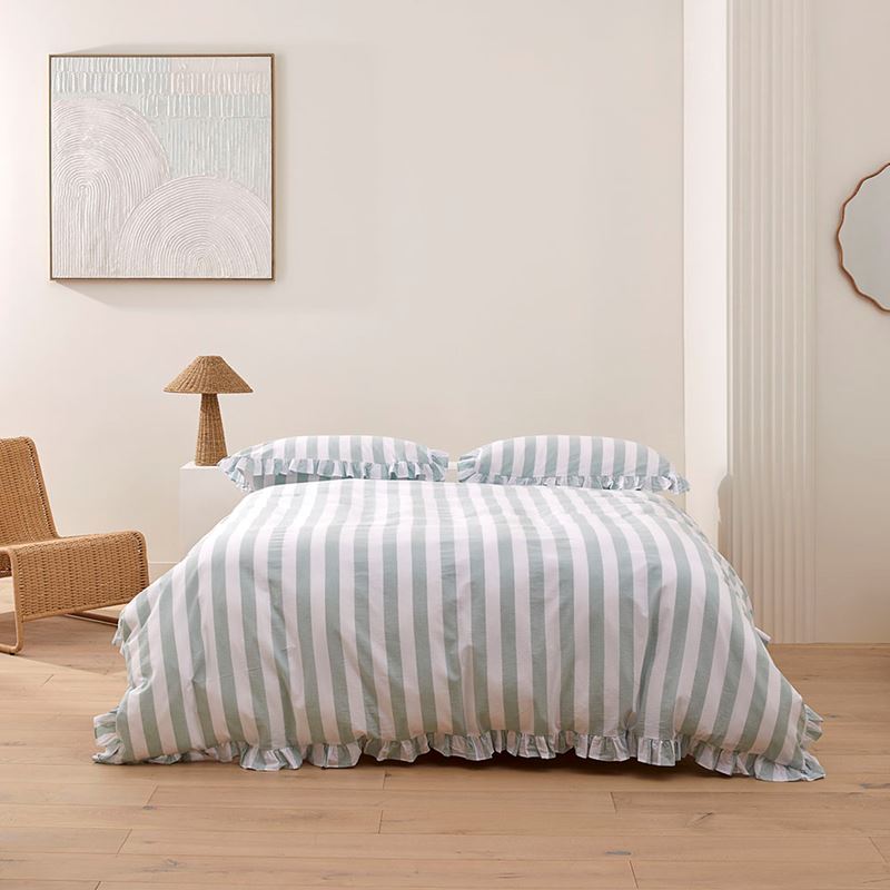 Ruffle Mint Blue Stripe Quilt Cover Set + Separates